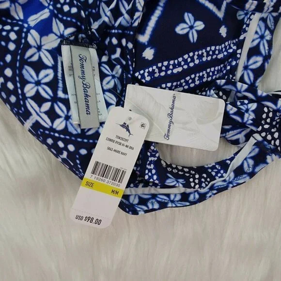 TOMMY BAHAMA Swim Top Bra Cowrie Reversible High Neck NWT M - Picture 9 of 11